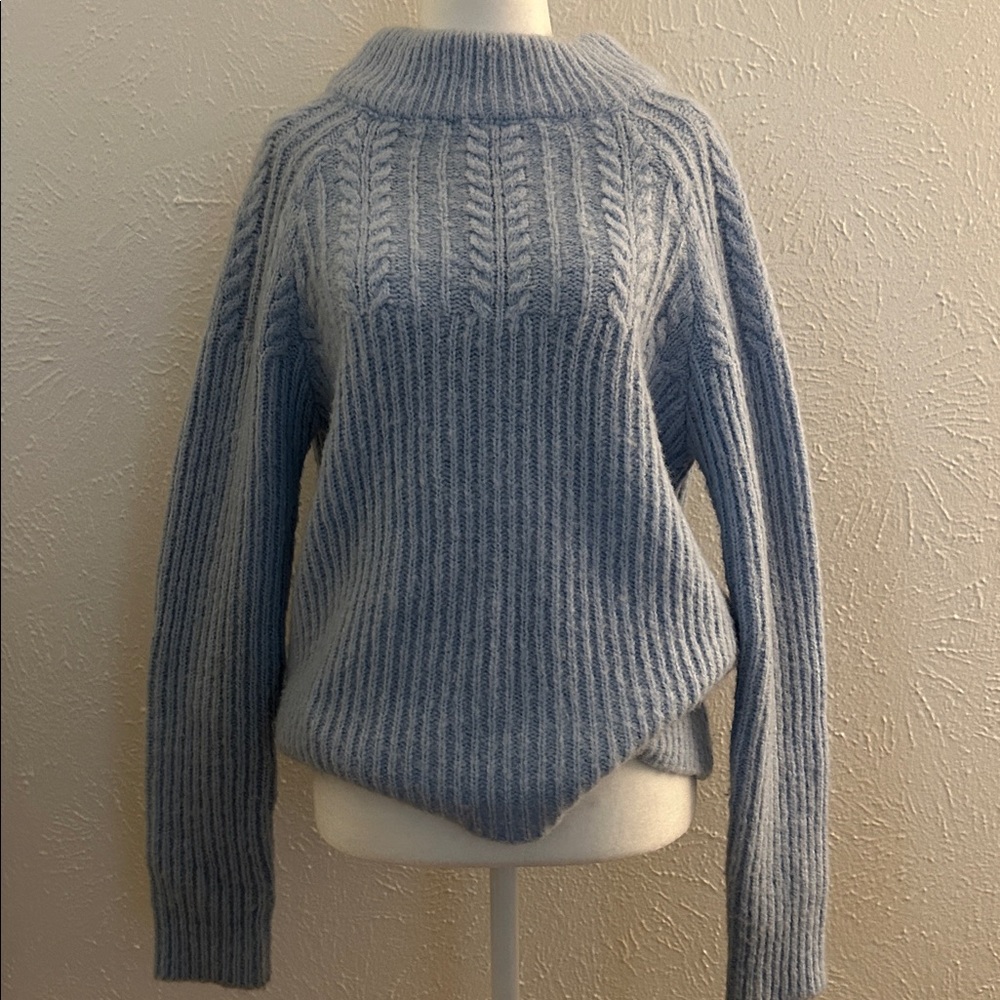 FRNCH Cozy Blue Cable Knit Sweater